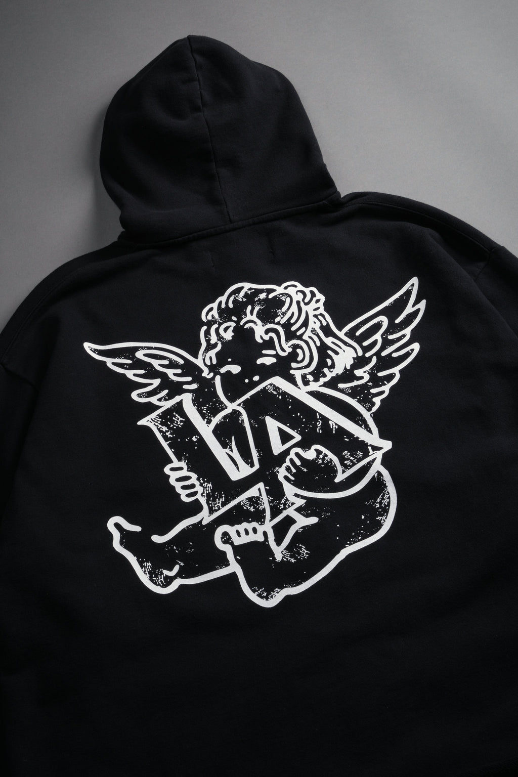Los Cherub Distressed Grunge Mid Length Raw Hem Zip Hoodie in Black — imagem 17