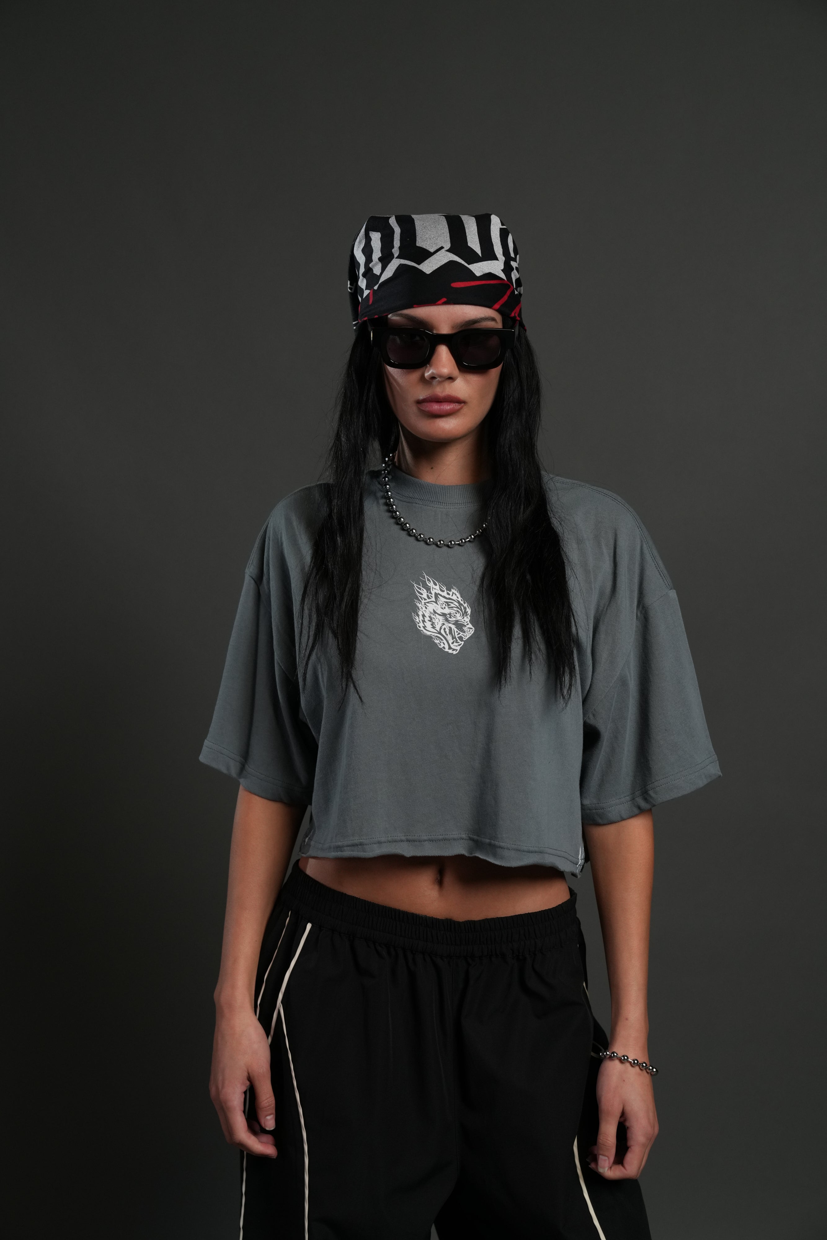 Faded Paisley Premium Oversized Cropped Tee in Greek Stone — imagem 1