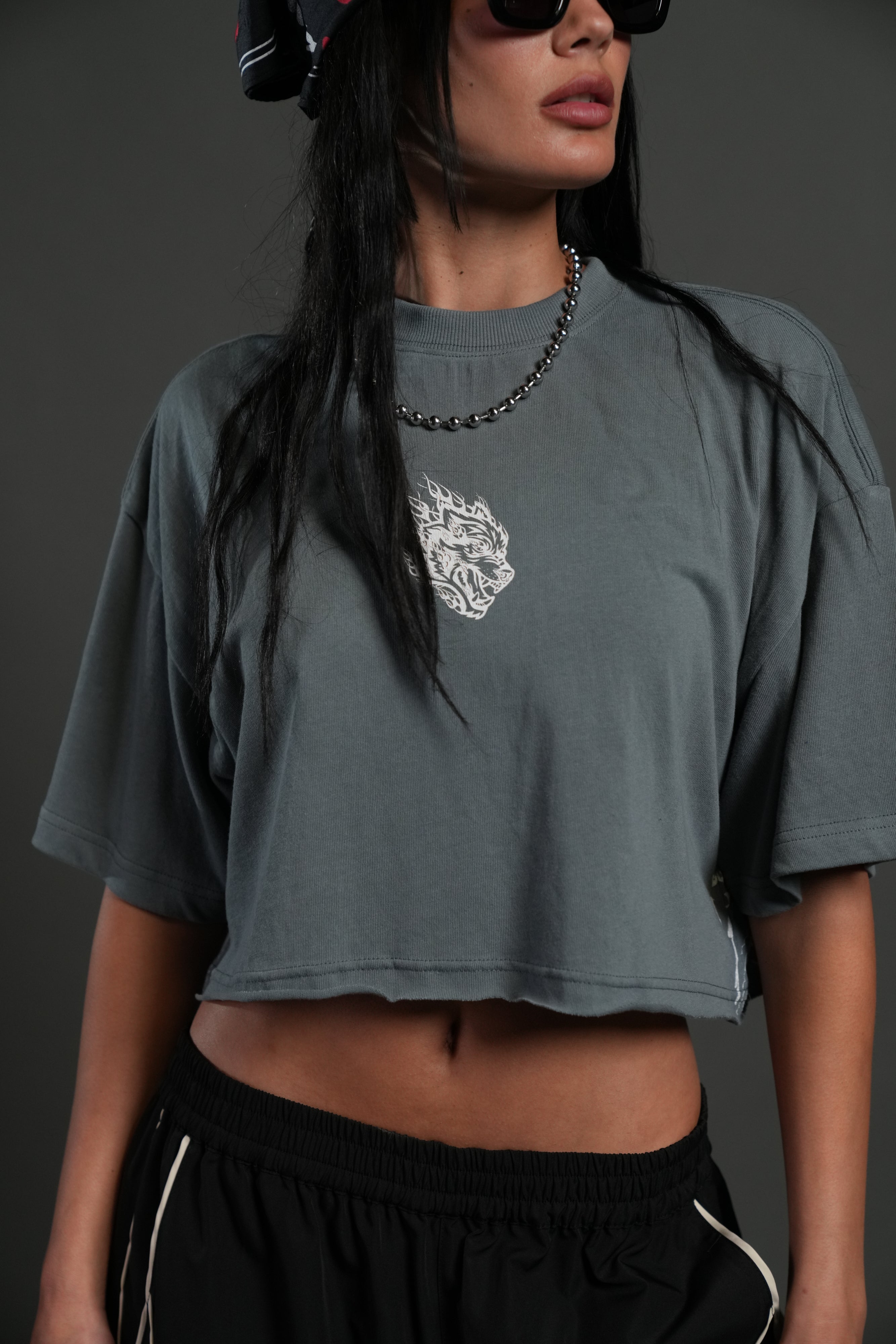Faded Paisley Premium Oversized Cropped Tee in Greek Stone — imagem 4