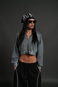 Faded Paisley "Sage" Cropped Zip Hoodie in Greek Stone — imagem 1