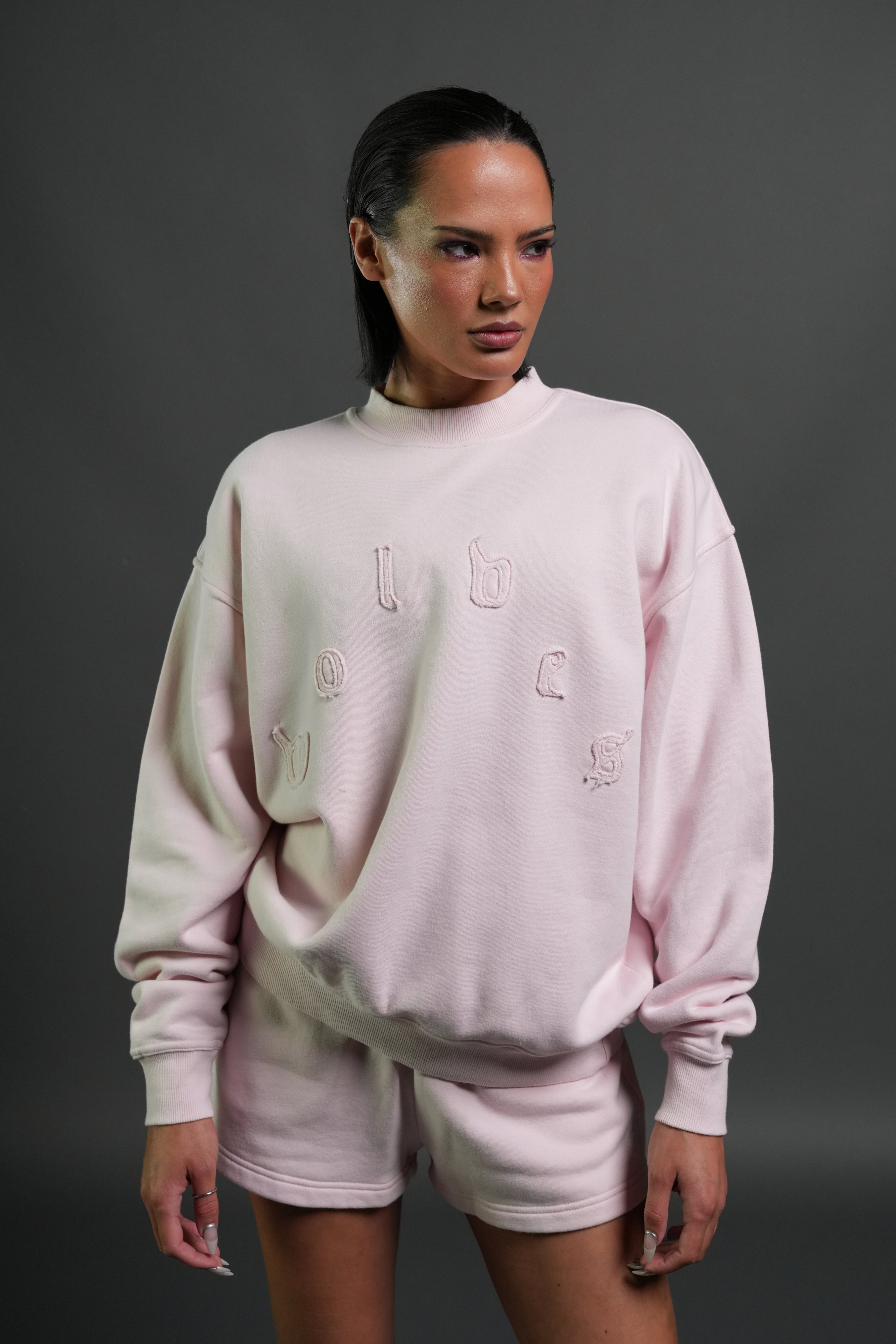 Pyramid Wolves Applique London Crewneck in Blush Pink — imagem 1