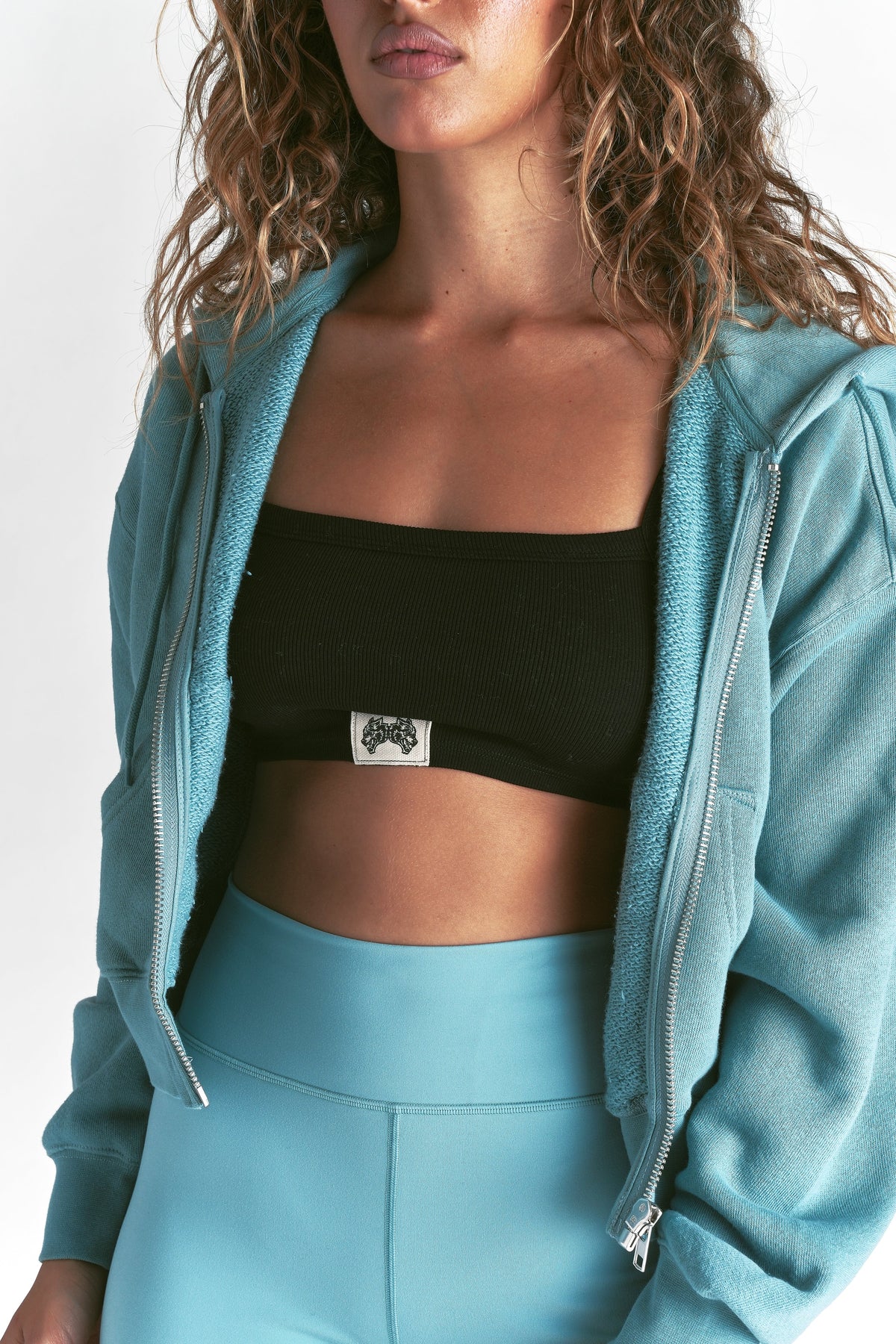 Cursive Wolves "Sage" Cropped Zip Hoodie in Dusty Turquoise — imagem 6