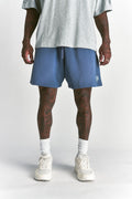 Dual Oversized Post Lounge Sweat Shorts in Washed Denim Sun Fade — imagem principal