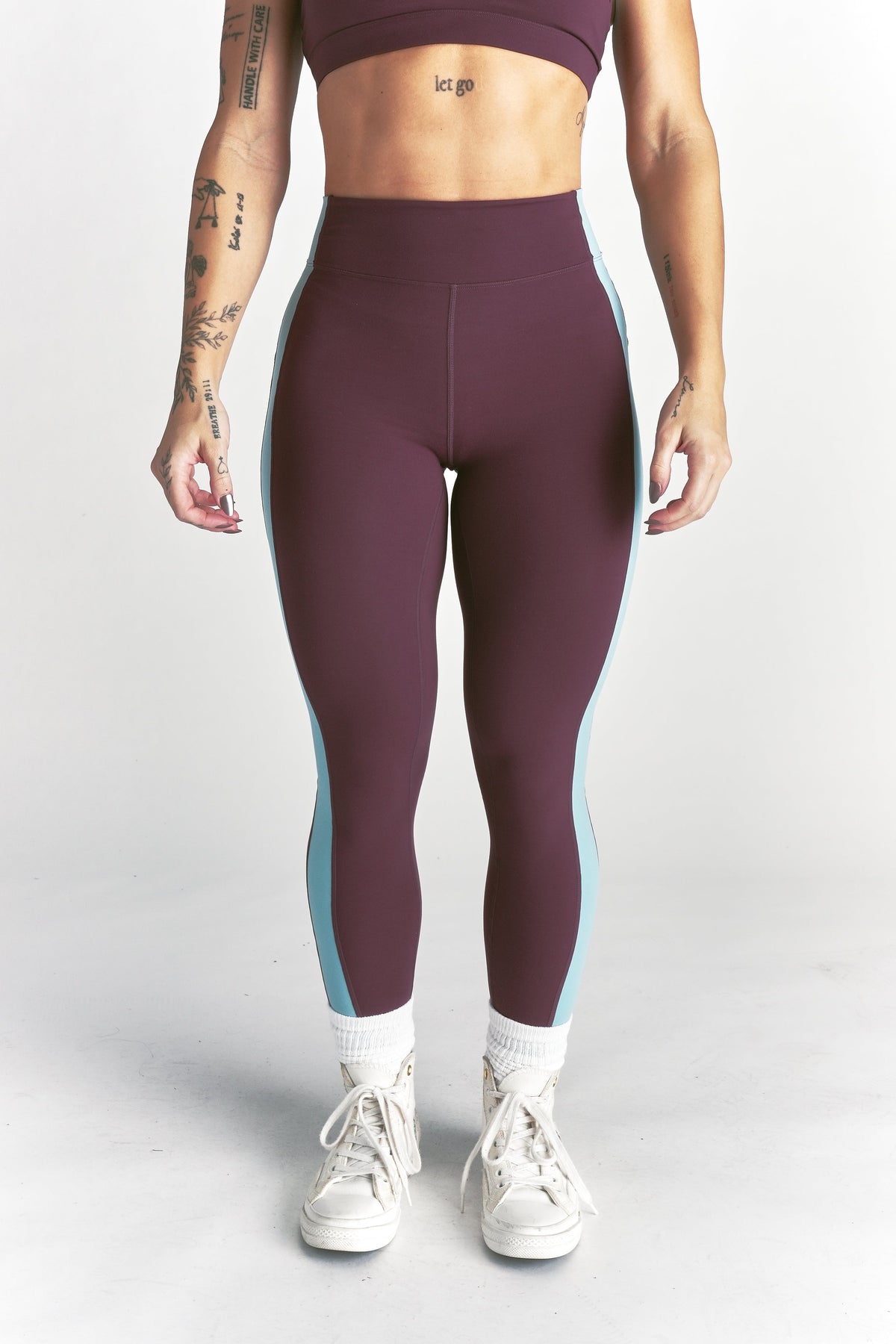 Wolf "Celine" Stripe Energy Leggings in Fig/Dusty Turquoise — imagem principal