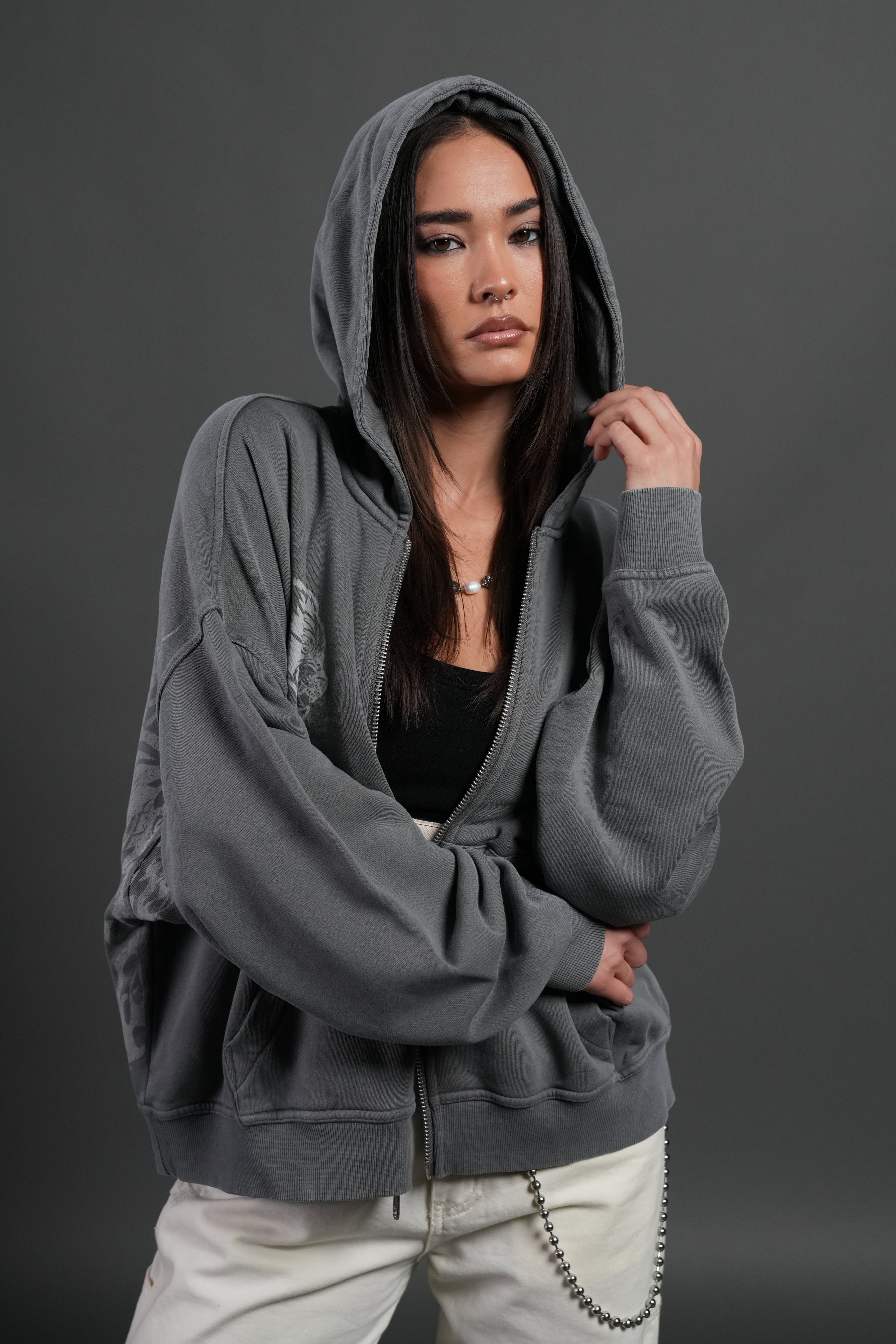 Wlvs Fire Vex Double Zip Hoodie in Slate Gray — imagem 2