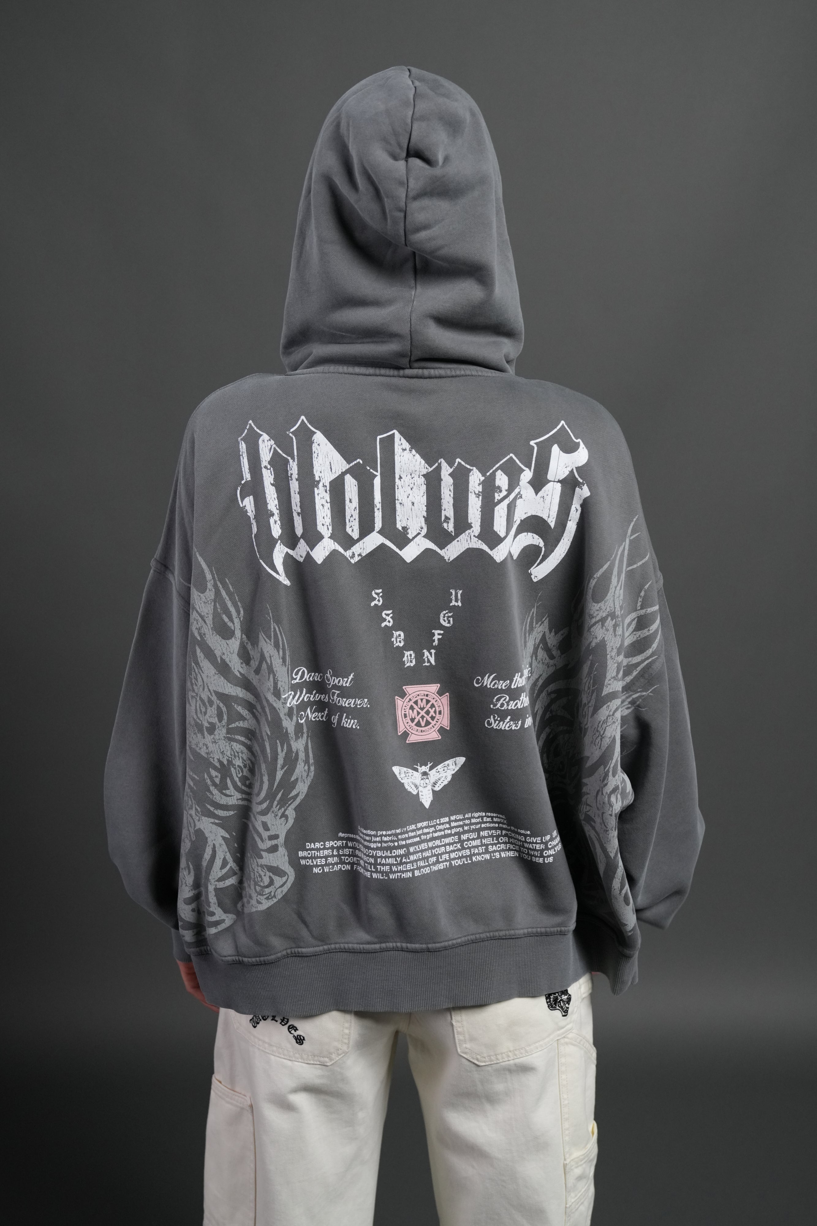 Wlvs Fire Vex Double Zip Hoodie in Slate Gray — imagem 4
