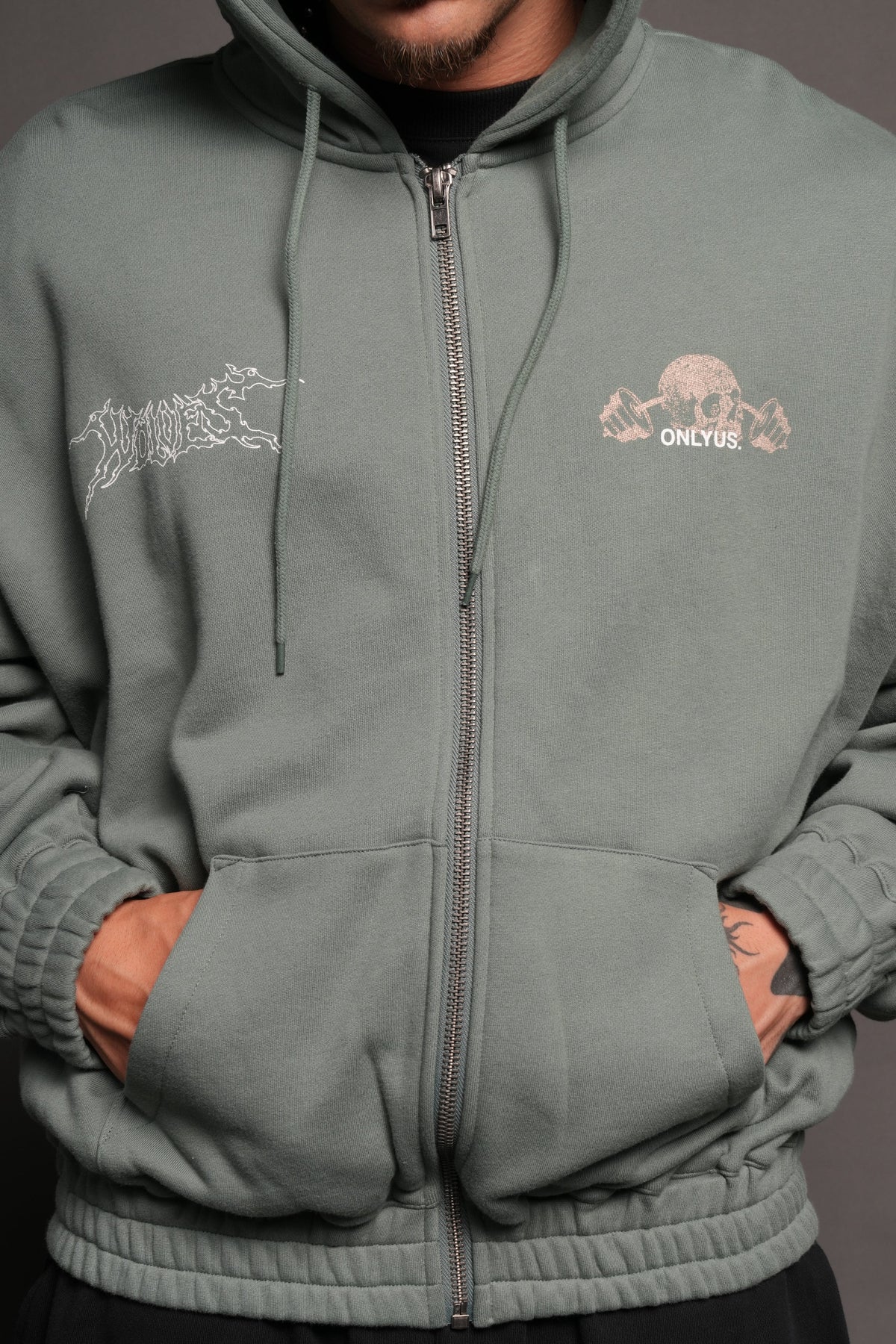 Wolves Bodybuilding Club Chambers Zip Hoodie In Hunter Green - imagem 7
