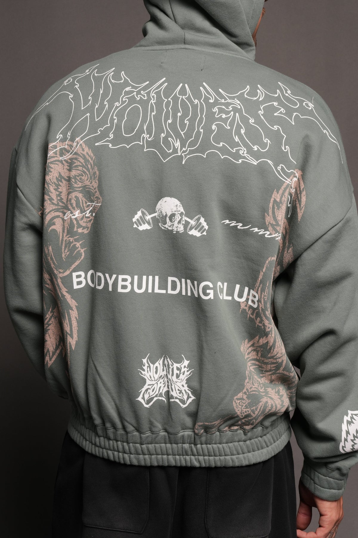 Wolves Bodybuilding Club Chambers Zip Hoodie In Hunter Green - imagem 8