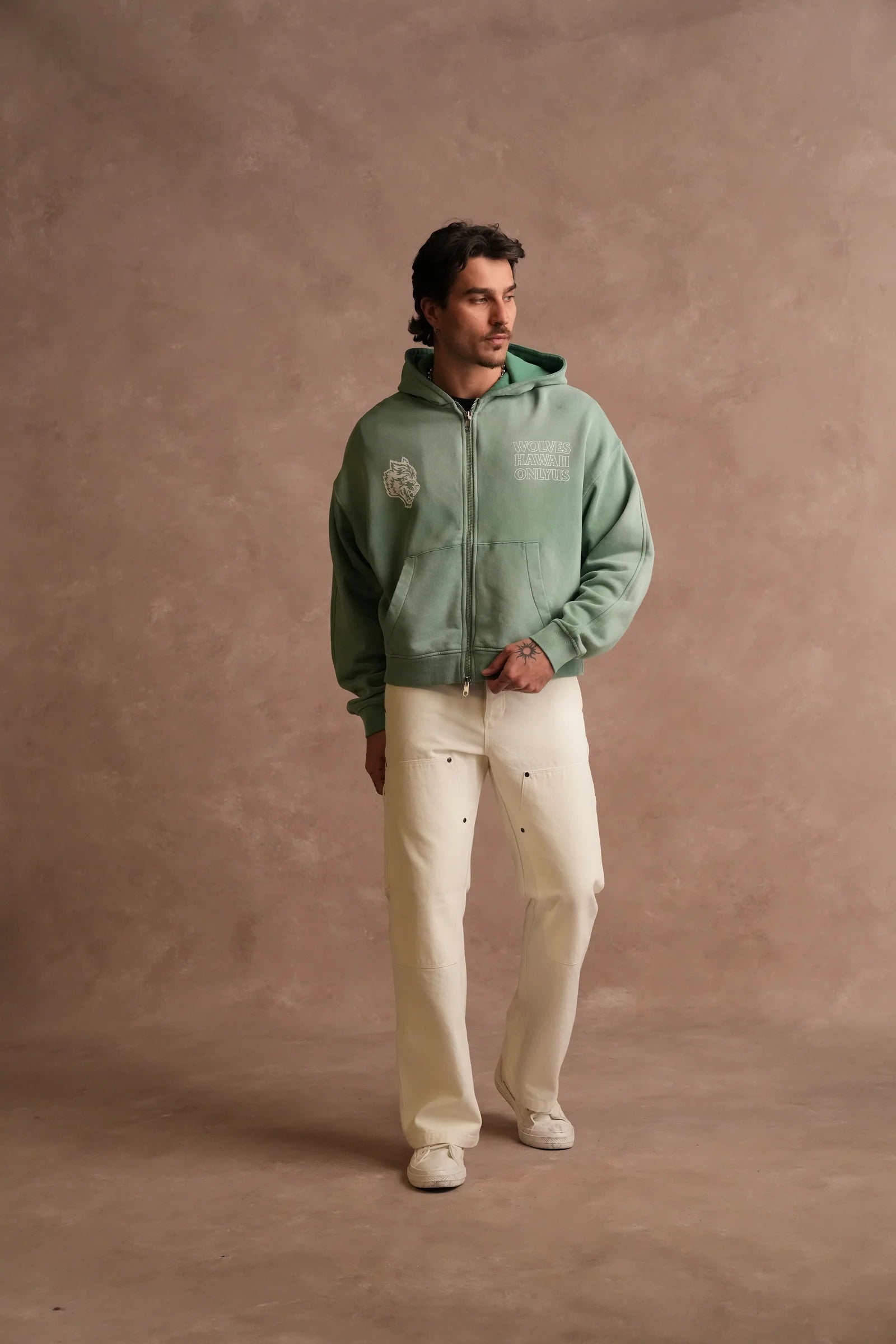 ONLY US HAWAII DARCO DOUBLE ZIP HOODIE IN LUSH GREEN SUN FADE