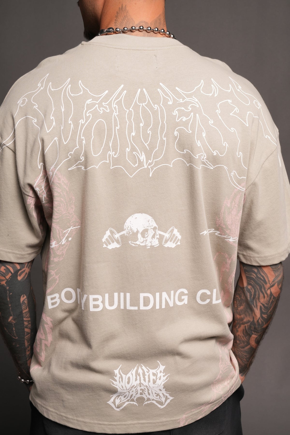 Wolves Bodybuilding Club Premium Tee In Cactus Gray - imagem 6