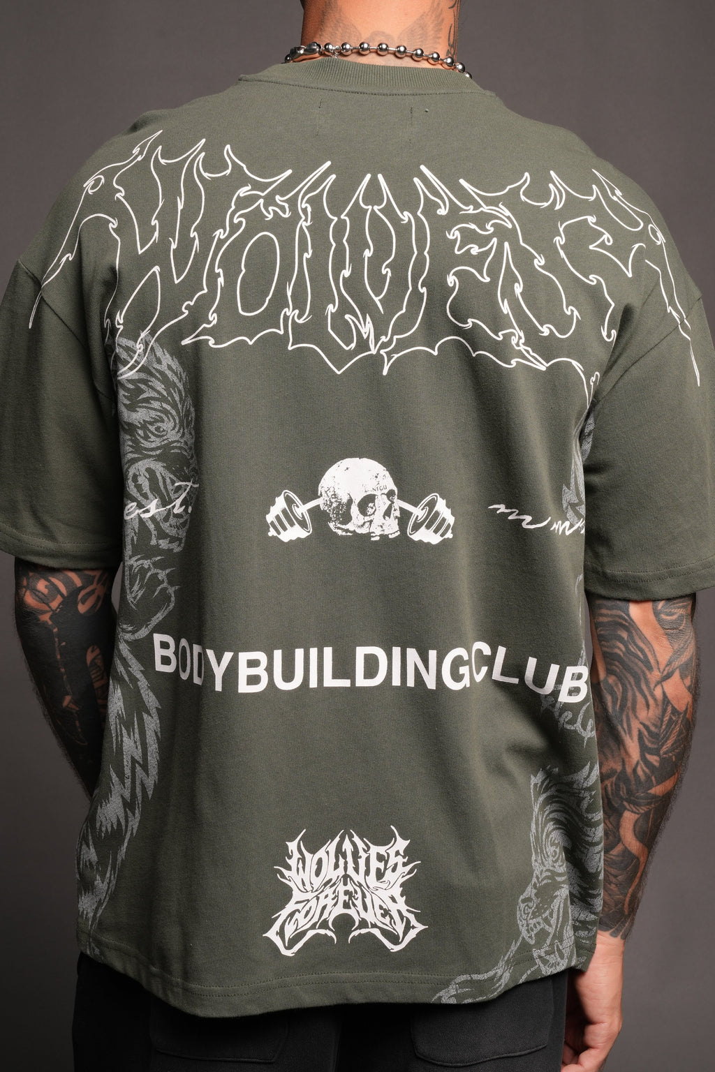 Wolves Bodybuilding Club Premium Tee In Green Ivy - imagem 6