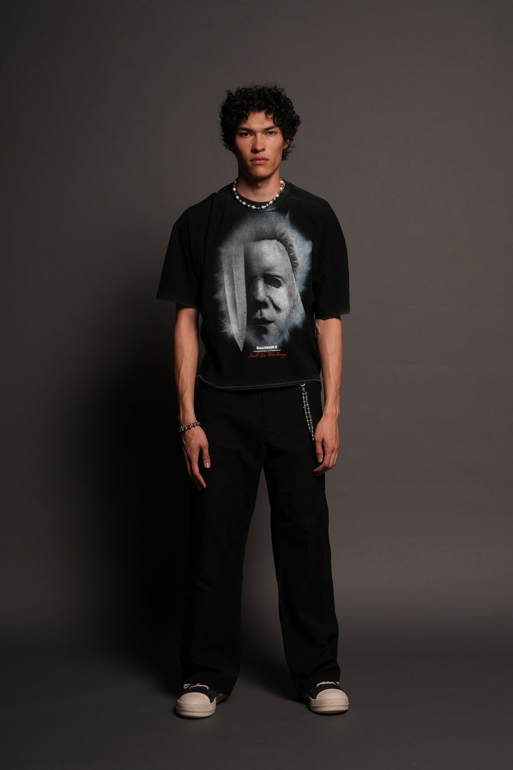 Night Blade Premium Raw Hem Box Cut Tee In Black
