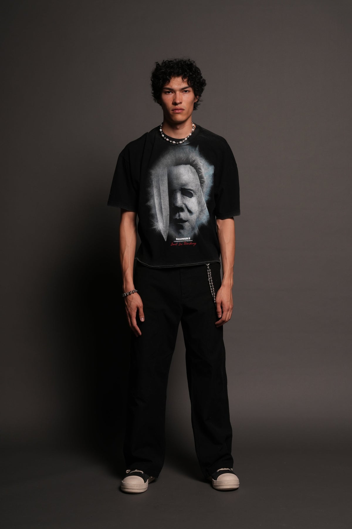 Night Blade Premium Raw Hem Box Cut Tee In Black