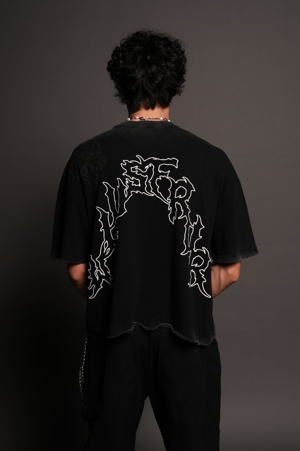 Night Blade Premium Raw Hem Box Cut Tee In Black