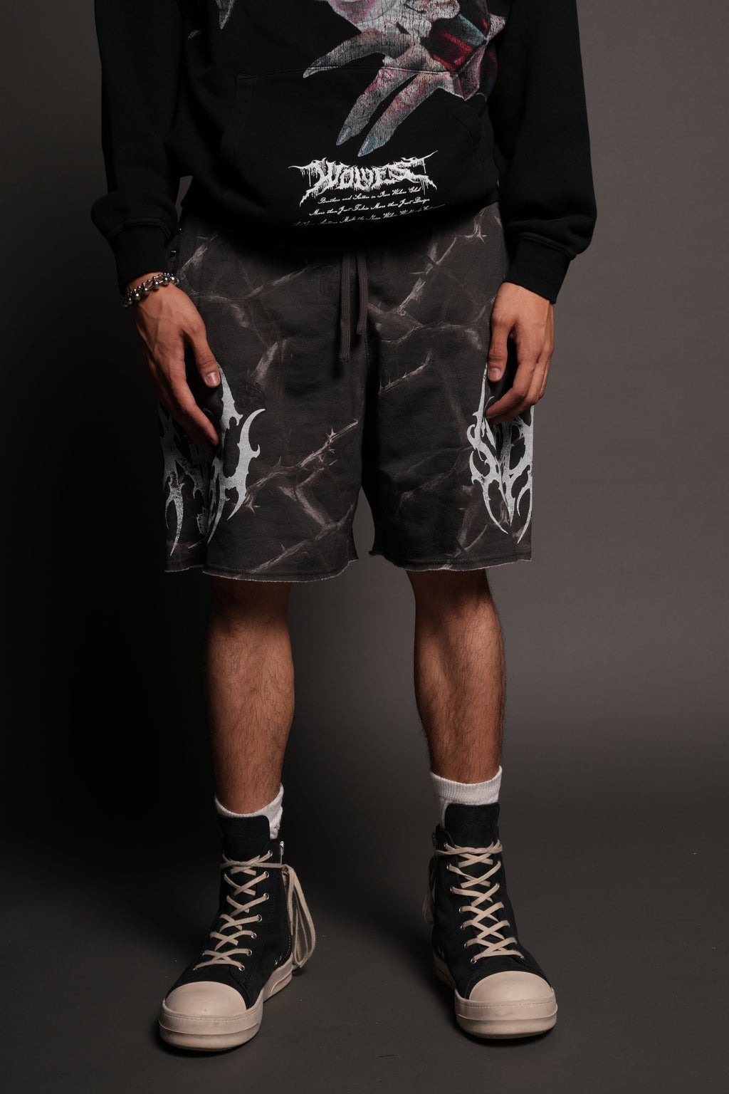 Ssddnfgu Raw Hem Oversized Post Lounge Sweat Shorts In Darc Thorns