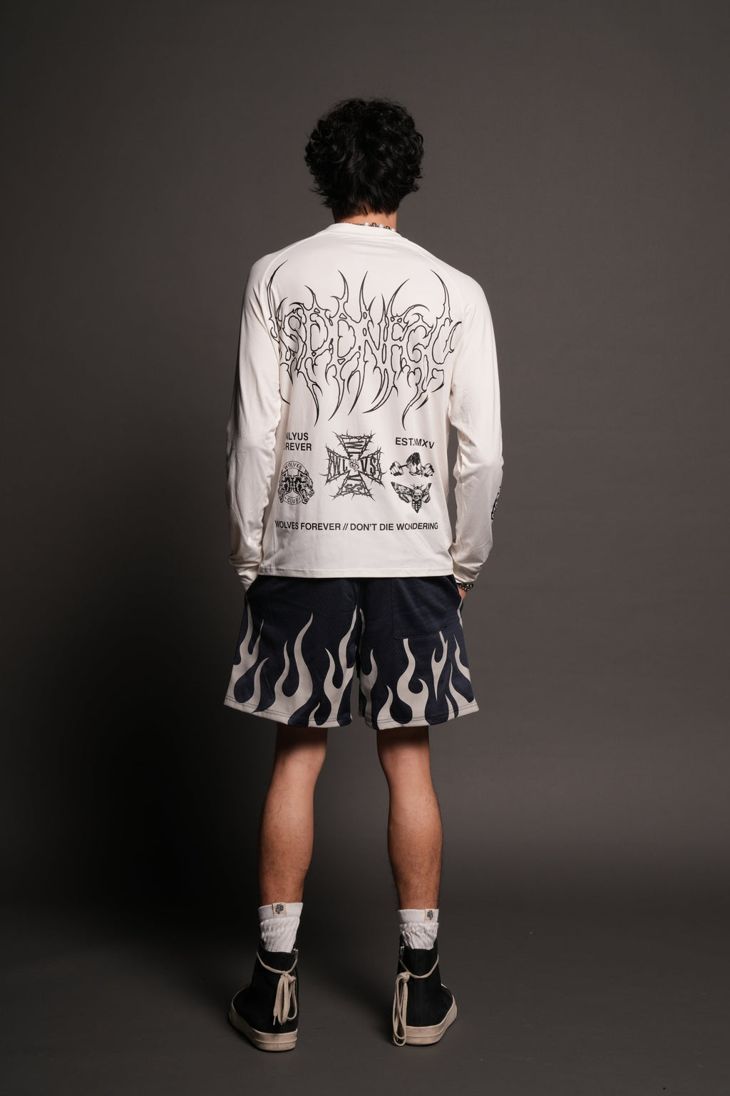 On Fire Applique Mesh Shorts In Storm Blue