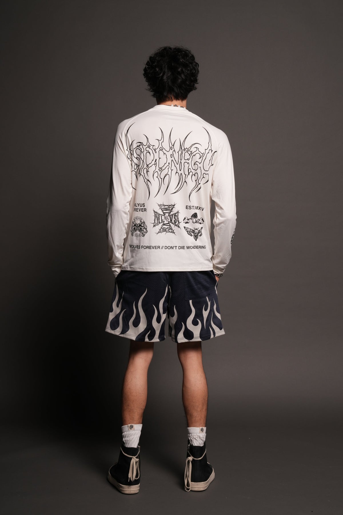 On Fire Applique Mesh Shorts In Storm Blue