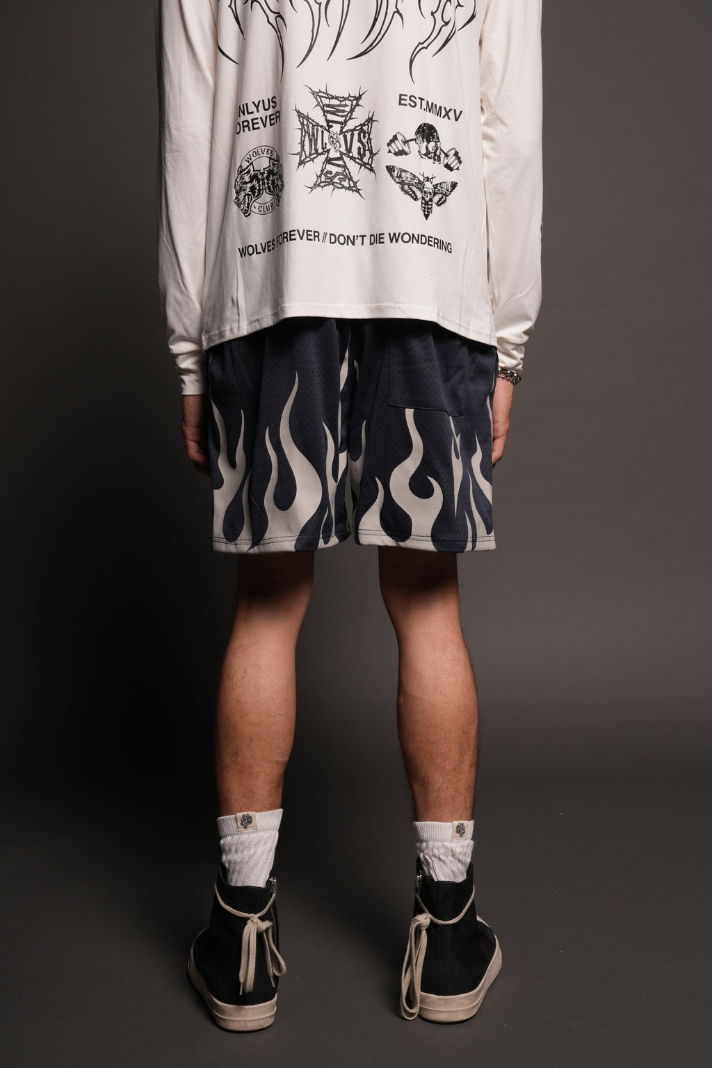 On Fire Applique Mesh Shorts In Storm Blue