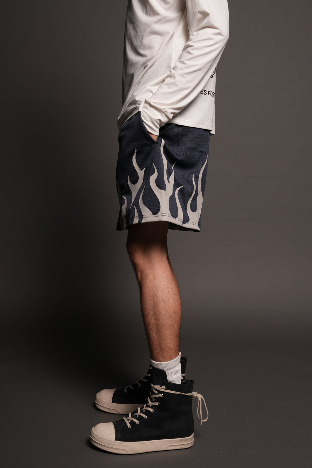 On Fire Applique Mesh Shorts In Storm Blue