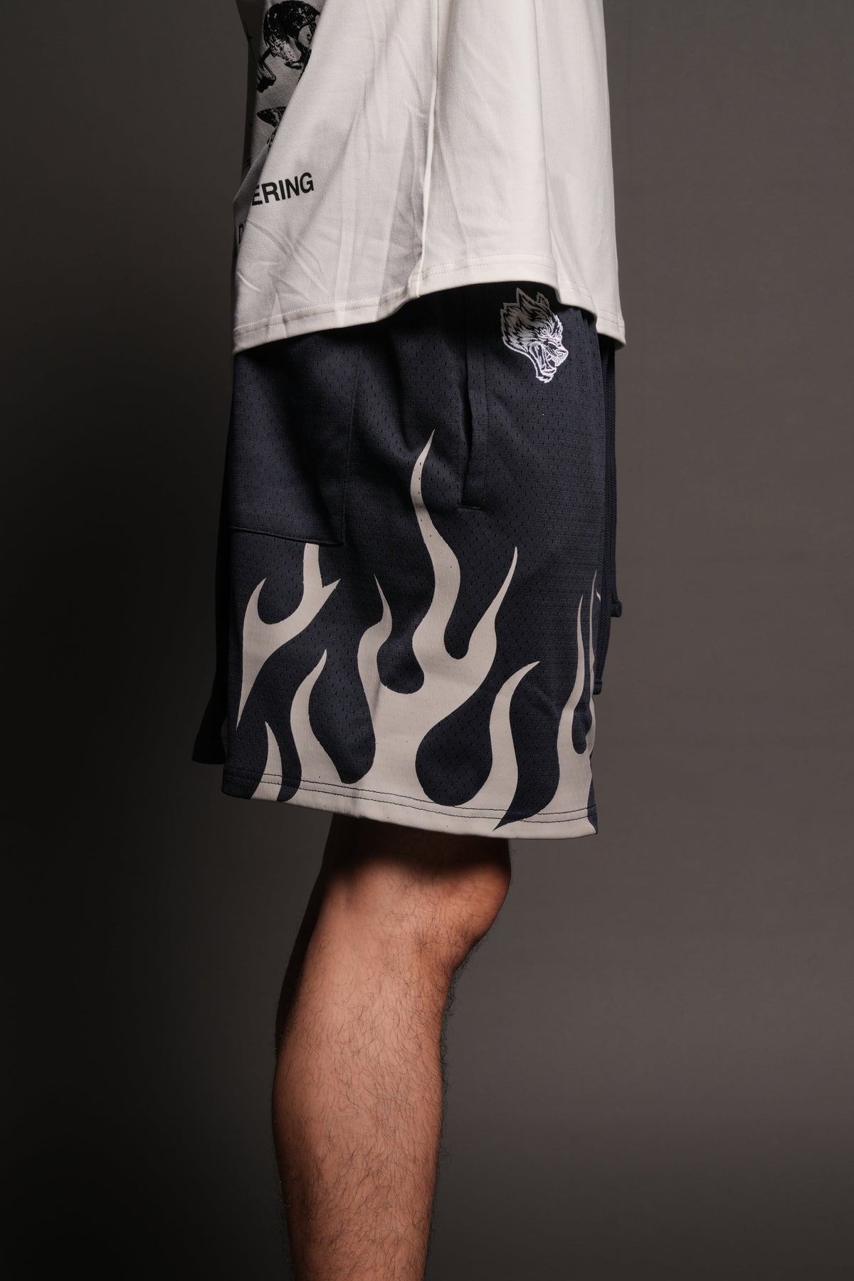 On Fire Applique Mesh Shorts In Storm Blue