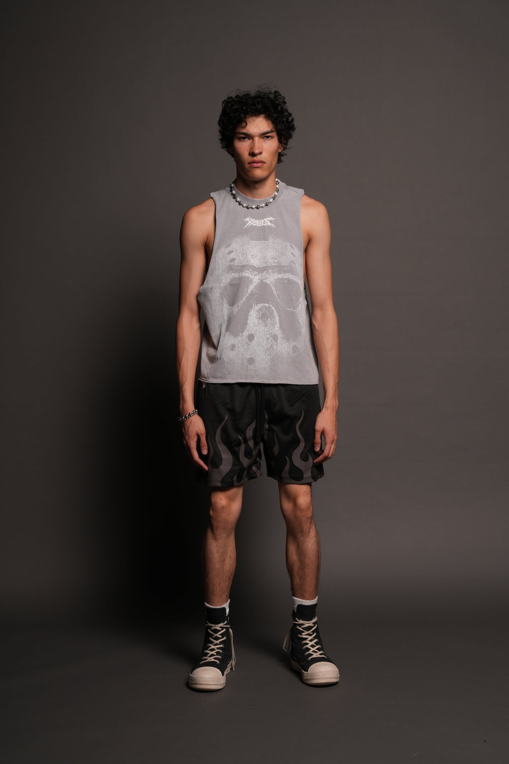 On Fire Applique Mesh Shorts In Black