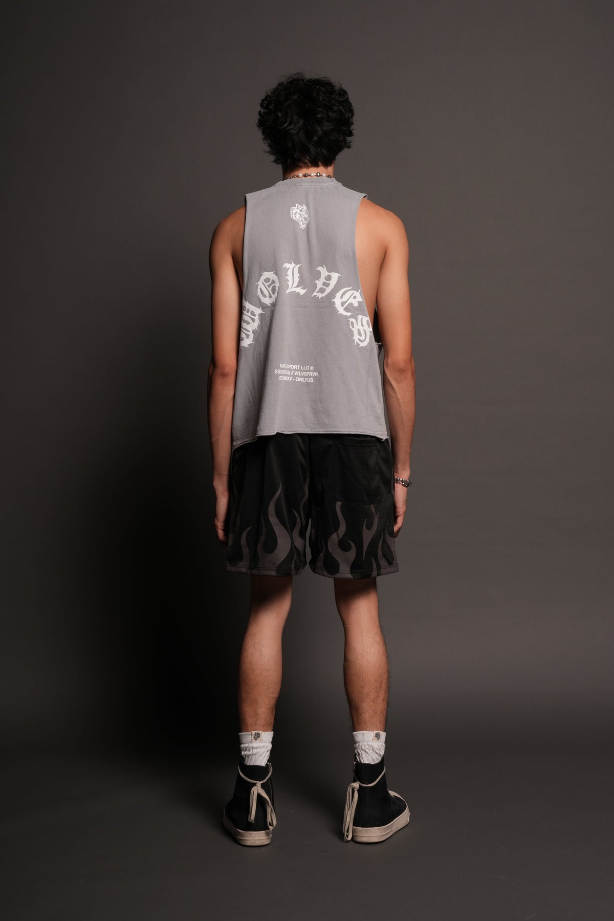 On Fire Applique Mesh Shorts In Black