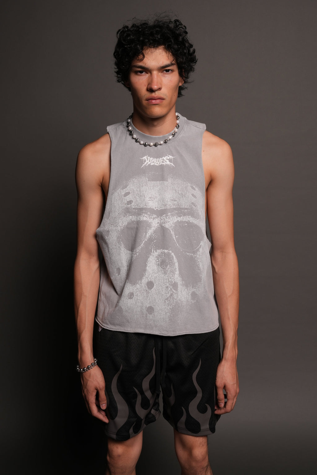 Jason Forever Grunge Raw Hem Box Cut Tommy Muscle Tee In Dove Gray