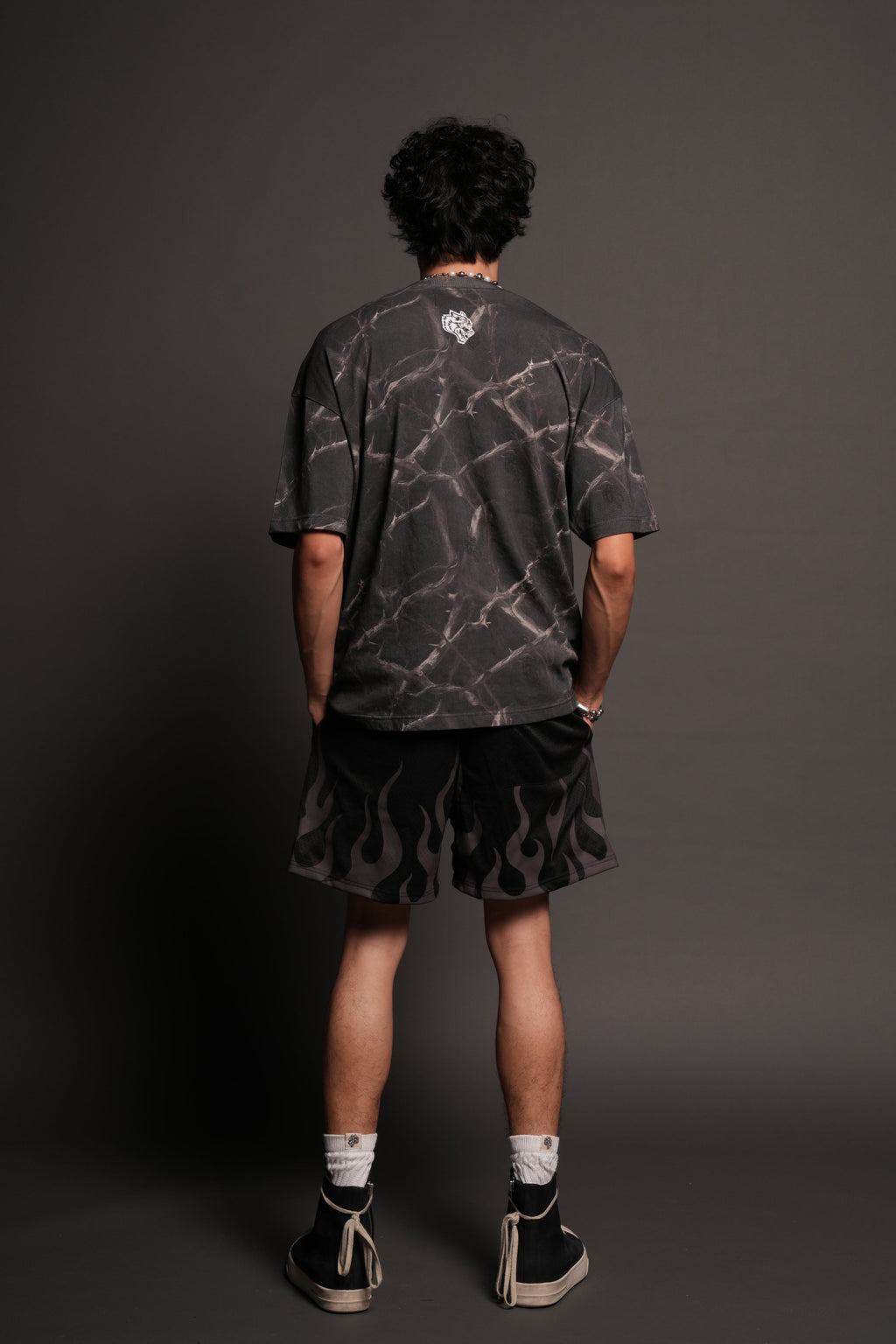 Studded Mantra Premium Oversized Tee In Darc Thorns