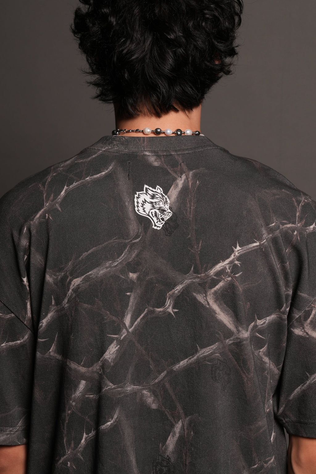Studded Mantra Premium Oversized Tee In Darc Thorns
