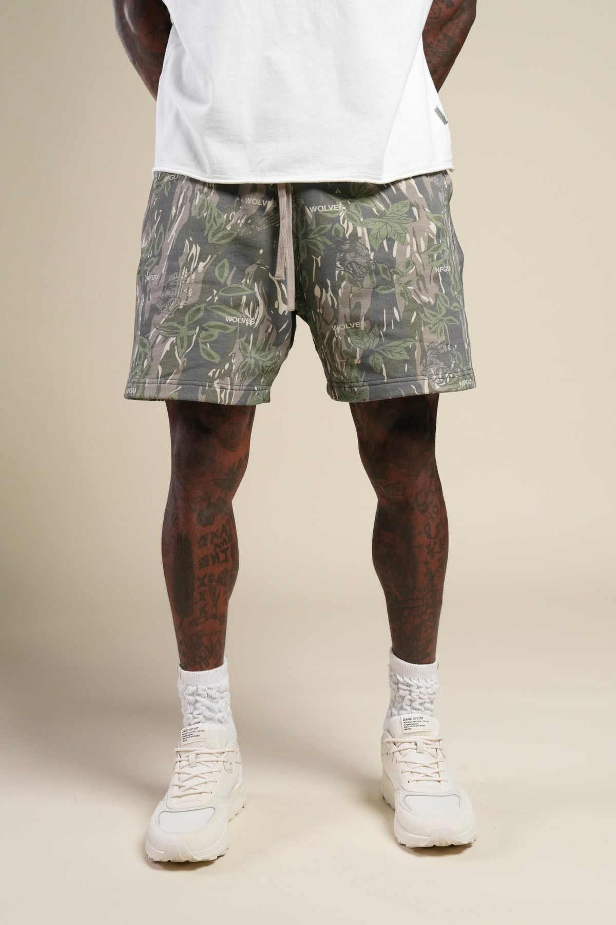 Dual Oversized Post Lounge Sweat Shorts in Norse Camo — imagem principal