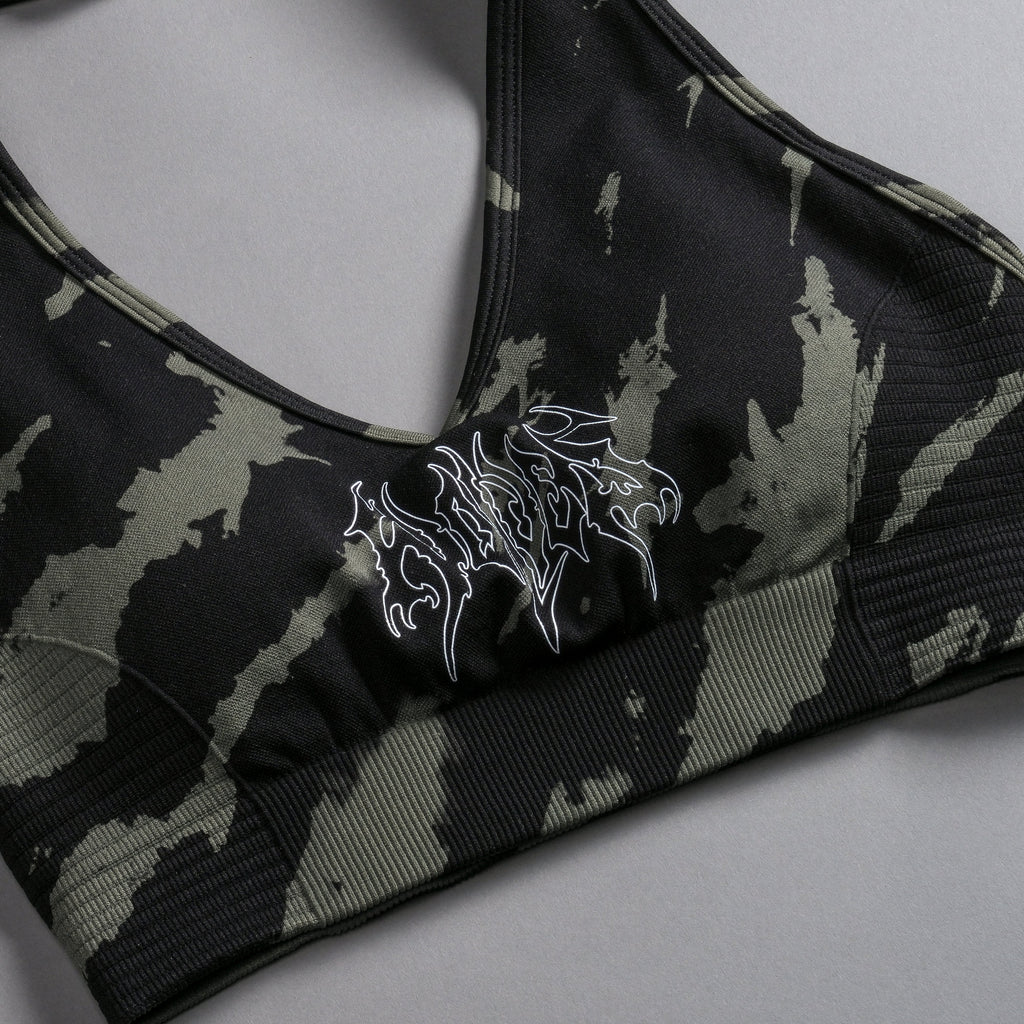 Why Wait "Everson Seamless" Valencourt Halter Bra in Pine Green/Black Native Camo — imagem 8