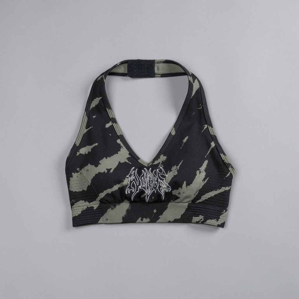 Why Wait "Everson Seamless" Valencourt Halter Bra in Pine Green/Black Native Camo — imagem 3