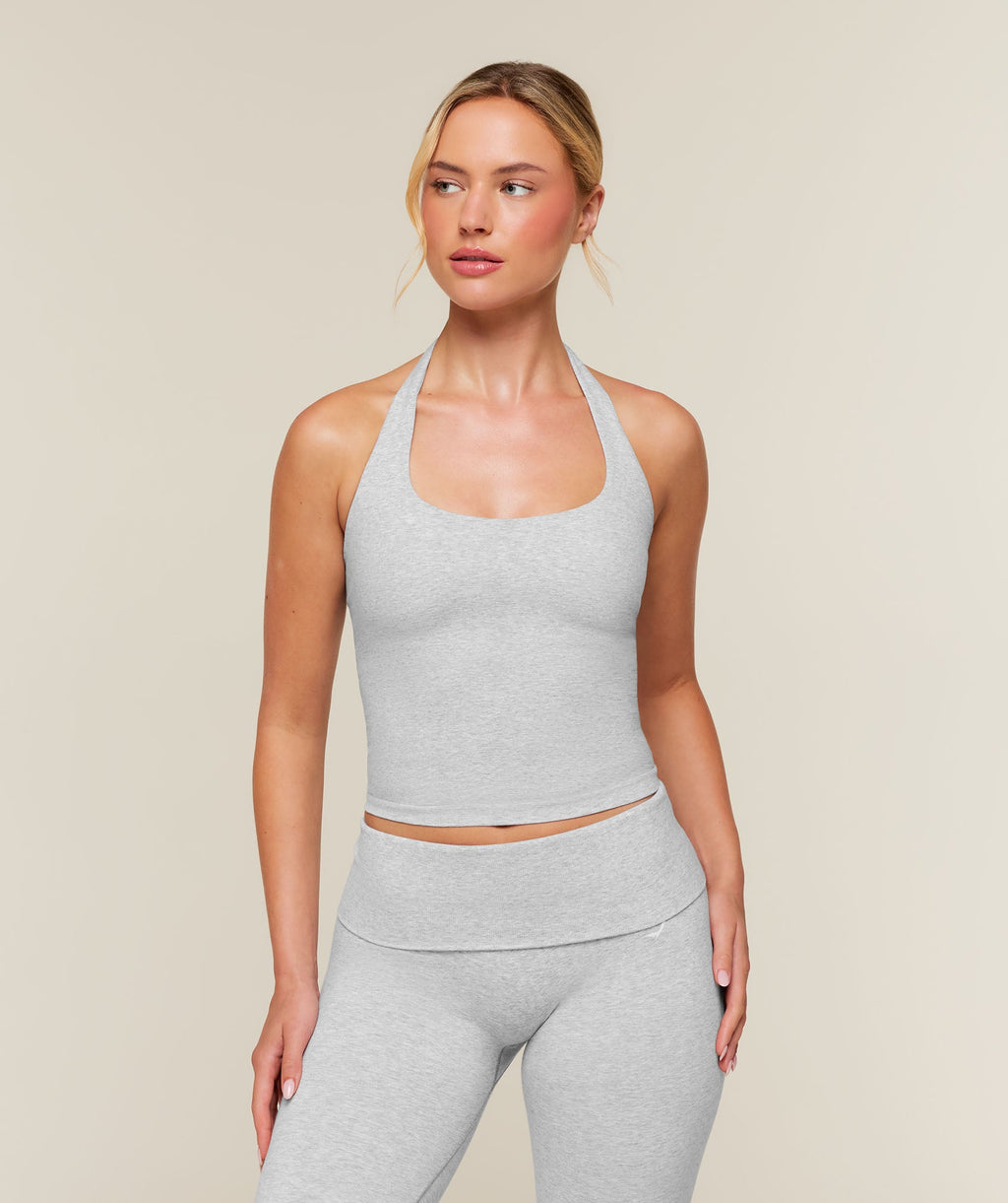 CottonMove™ Halterneck Top - Soft Grey Marl — imagem 1
