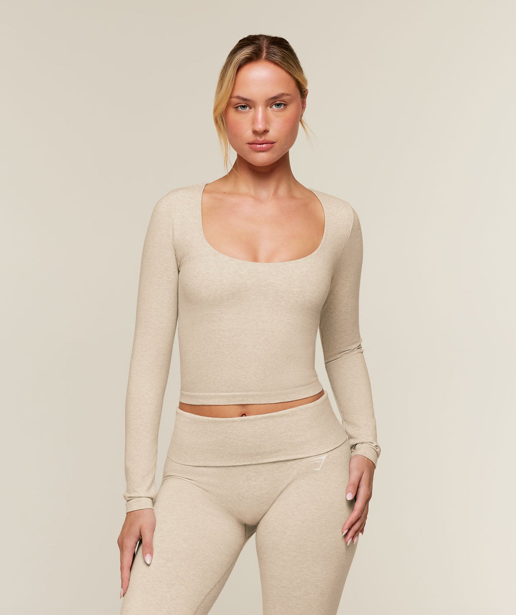 CottonMove™ Midi Long Sleeve Top - Oat Marl — imagem 1