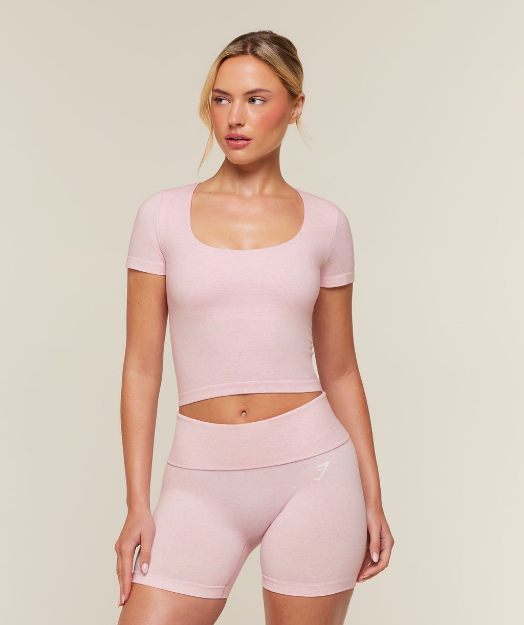 CottonMove™ Midi Short Sleeve Top - Gentle Pink Marl — imagem 1