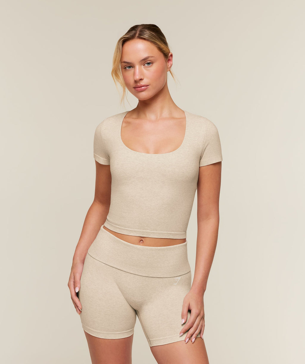 CottonMove™ Midi Short Sleeve Top - Oat Marl — imagem 1