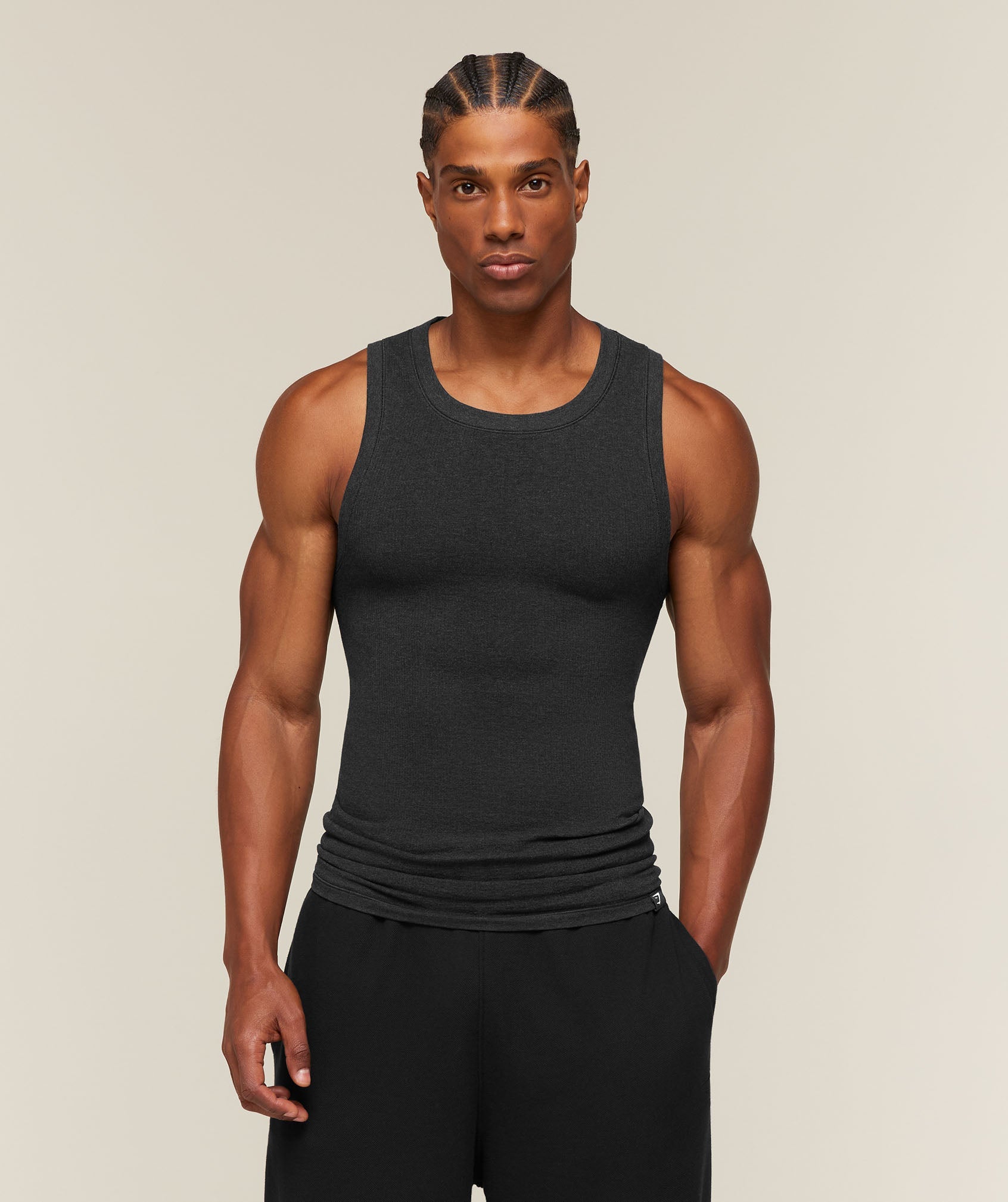 Cotton Seamless Sleeveless Top - Black Marl — imagem 1