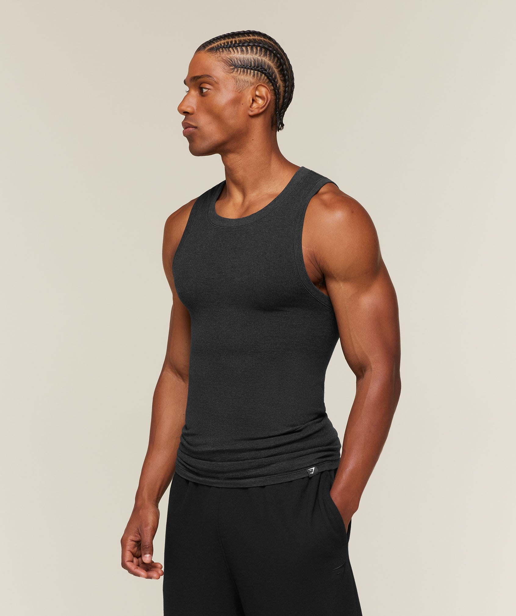 Cotton Seamless Sleeveless Top - Black Marl — imagem 3