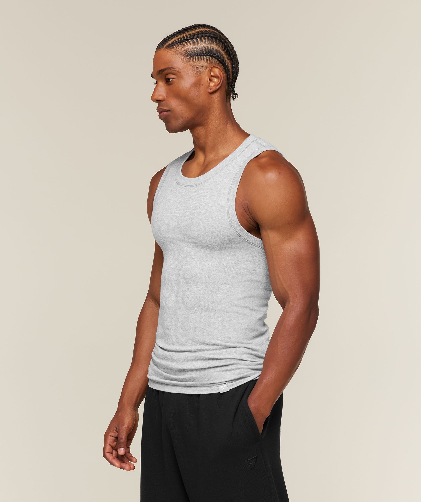 Cotton Seamless Sleeveless Top - Soft Grey Marl — imagem 3