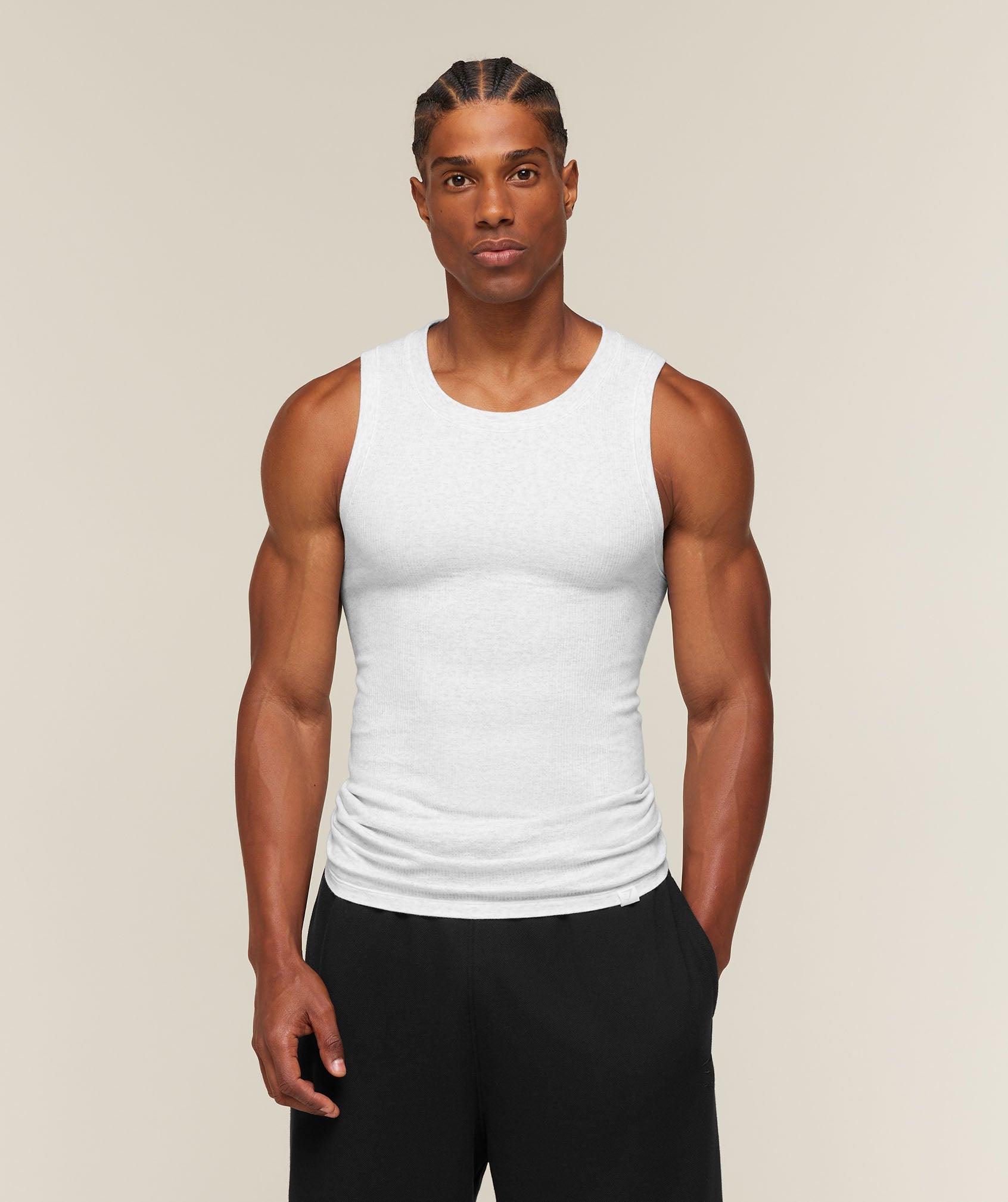 Cotton Seamless Sleeveless Top - White Grey Marl — imagem 1