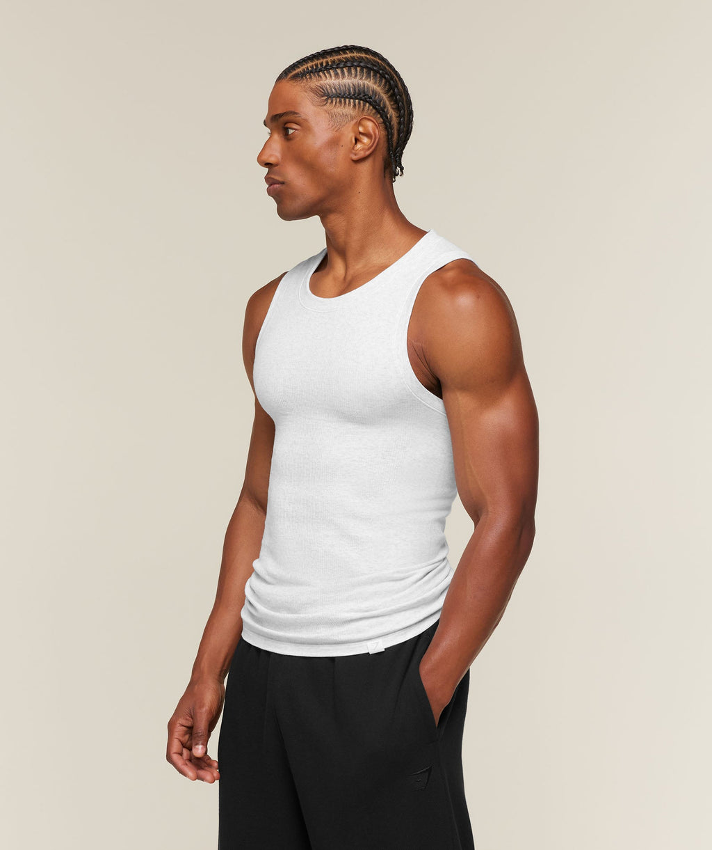 Cotton Seamless Sleeveless Top - White Grey Marl — imagem 3