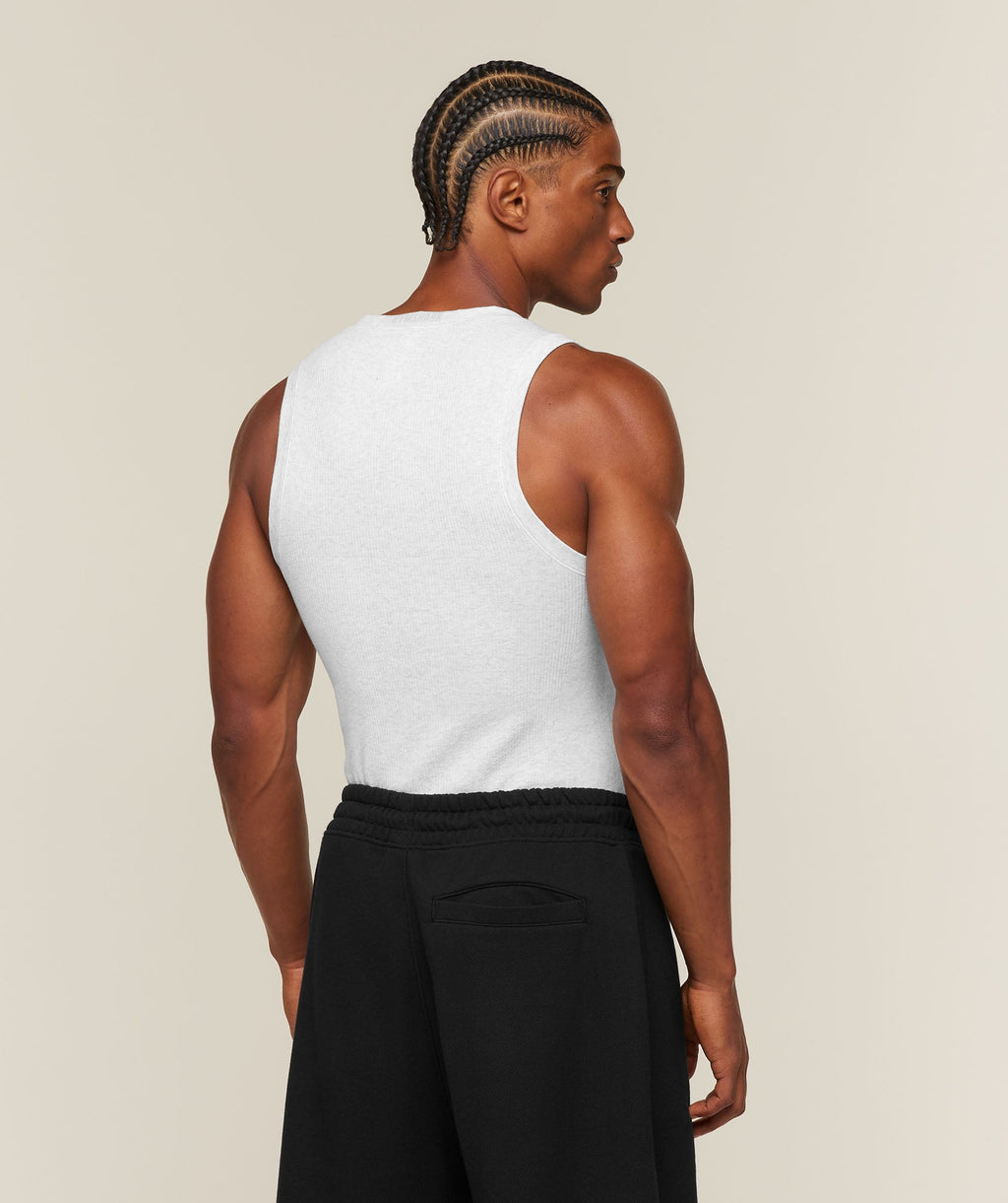 Cotton Seamless Sleeveless Top - White Grey Marl — imagem 2
