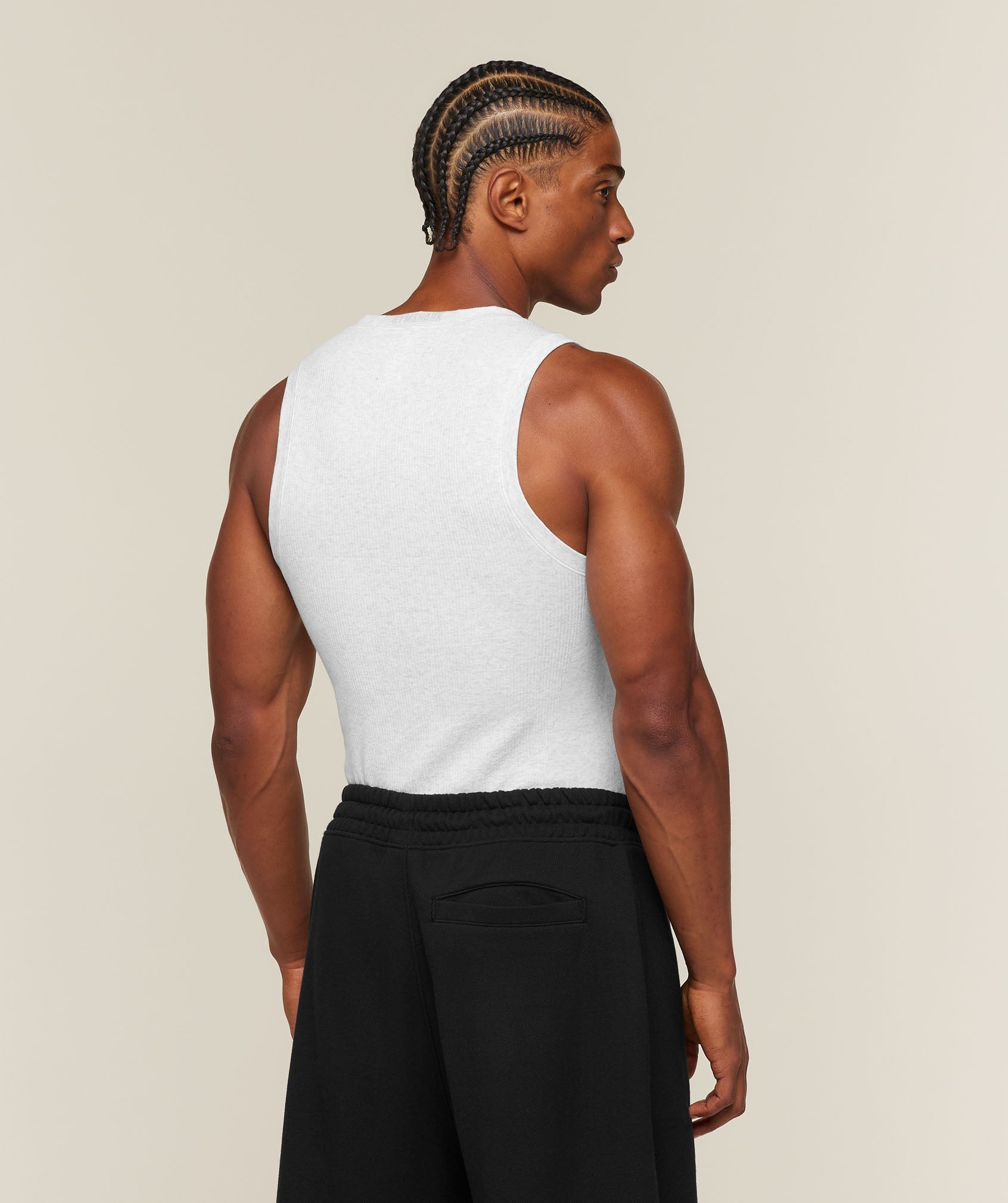 Cotton Seamless Sleeveless Top - White Grey Marl — imagem 2