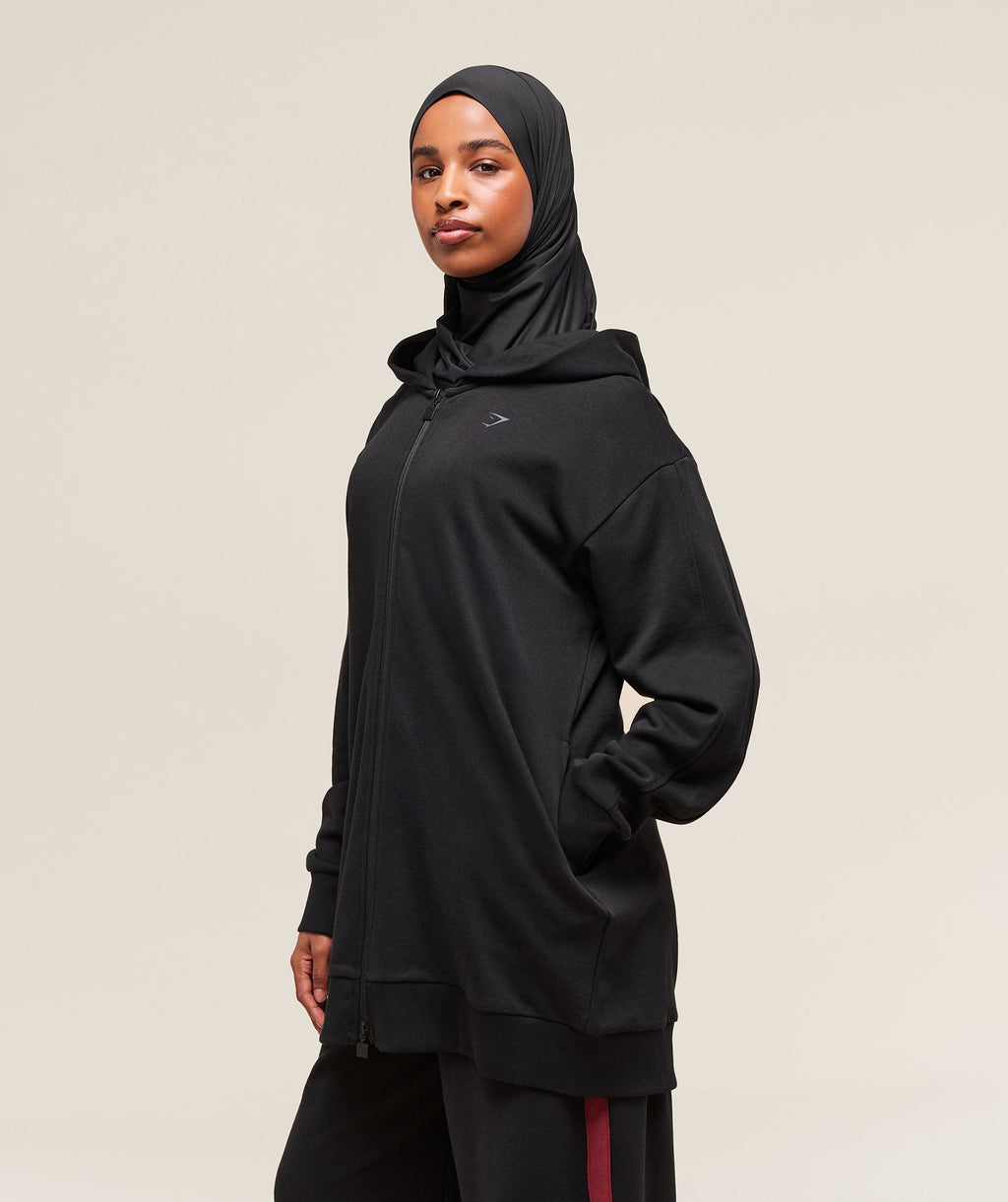 Covered Longline Zip Up Hoodie - Black — imagem 2