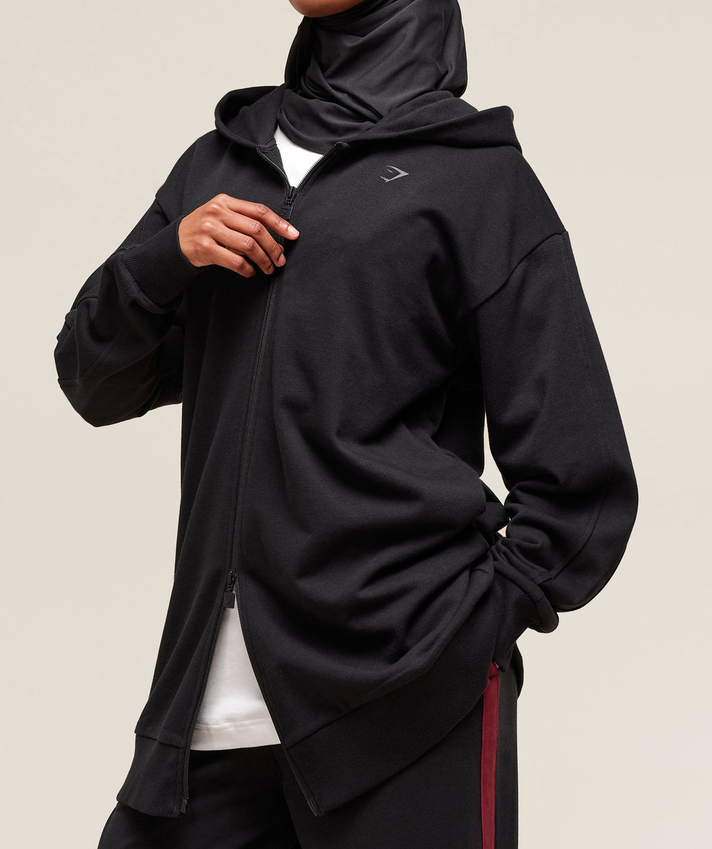 Covered Longline Zip Up Hoodie - Black — imagem 3
