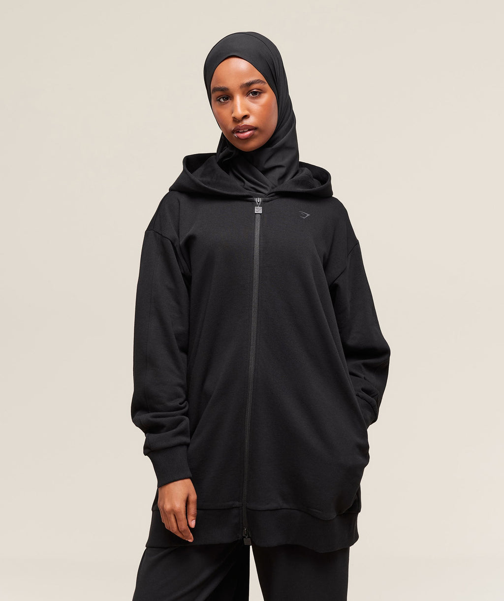 Covered Longline Zip Up Hoodie - Black — imagem 1