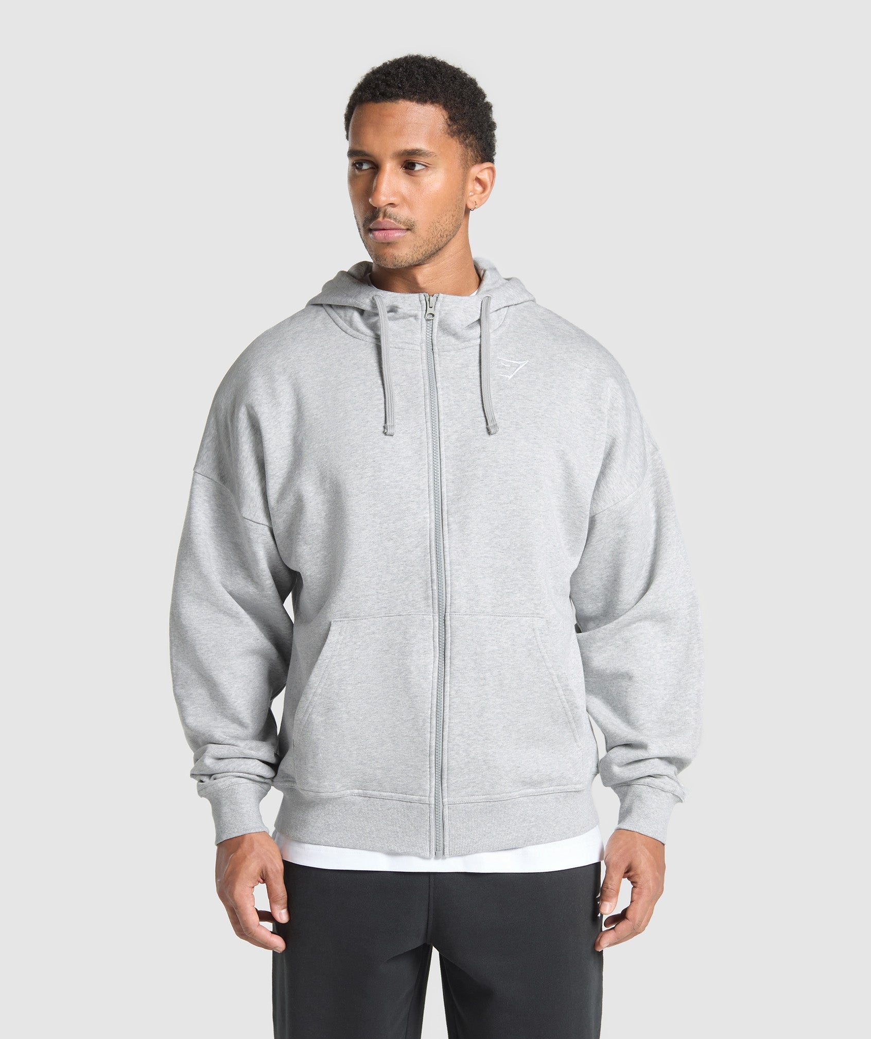 Crest Oversized Zip Up Hoodie - Light Grey Core Marl — imagem 1