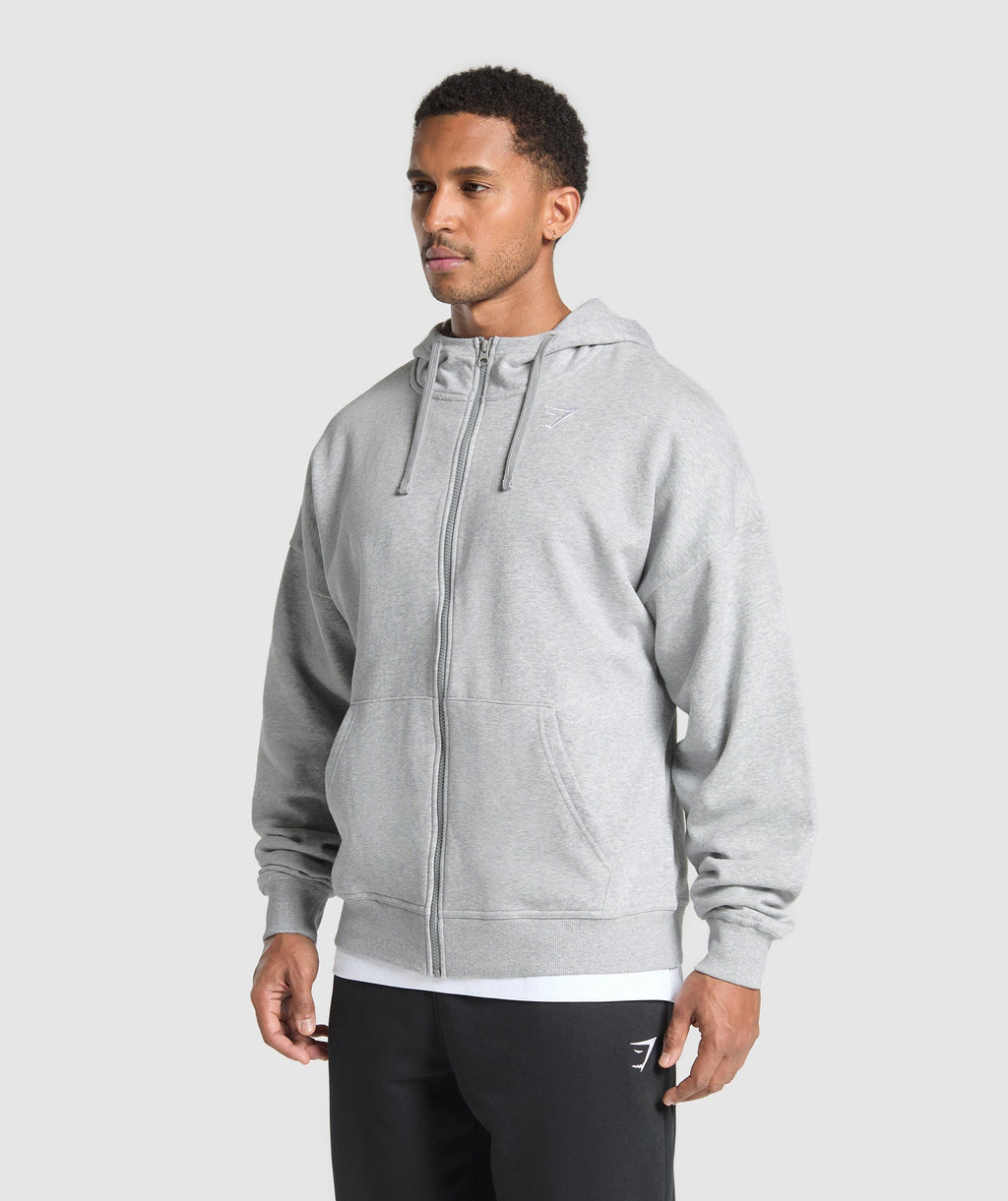Crest Oversized Zip Up Hoodie - Light Grey Core Marl — imagem 4
