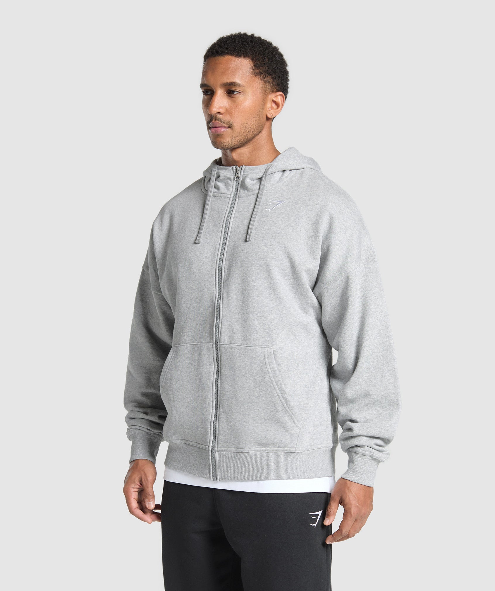 Crest Oversized Zip Up Hoodie - Light Grey Core Marl — imagem 4