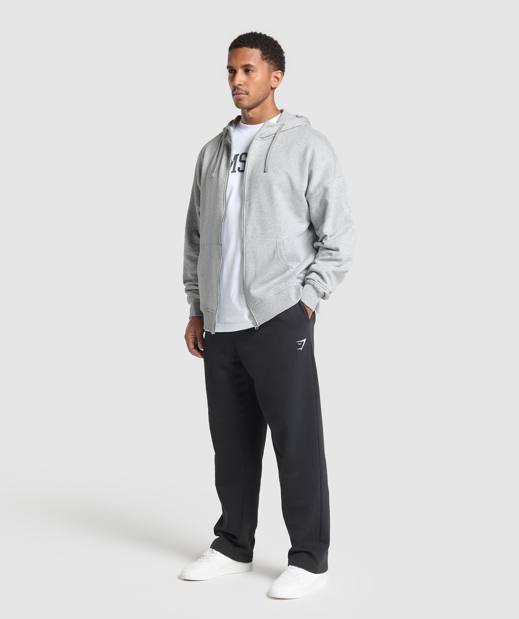 Crest Oversized Zip Up Hoodie - Light Grey Core Marl — imagem 3